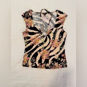 Guess Black and Cream Floral Zebra Women's sexy top